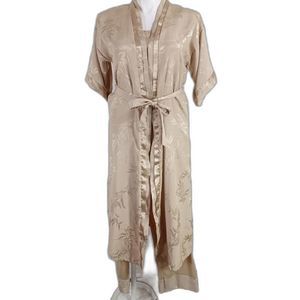 Petra Fashions 4 pc‎ Night Pant Lounge Wear Robe Belt Gold Floral Size L